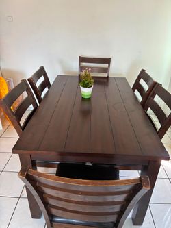 Dark Wood Dining Table with 6 Chairs