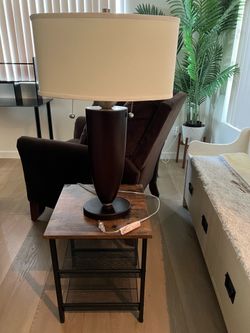 Rustic Wood Side Table + Table Lamp Set