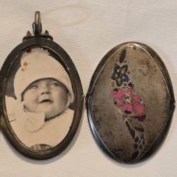 Antique Art Deco Alpacca Sterling Silver Photo Locket Pendant Very Rare!  2 1/2 X 1 1/2" 