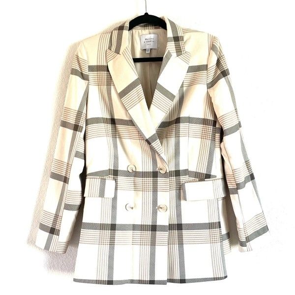 Maison  D' Amelie Oversized Plaid Blazer Cardigan Button Up  Top  long   Jacket Women's Size S Small 