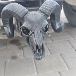 Unique 3D printed ram skull trailer hitch cover. 