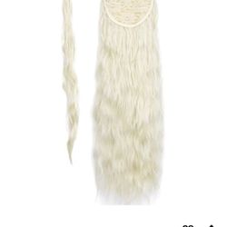 24” Synthetic Hair: Bleached Blonde Wavy Curly Wrap Pony Tail Extension