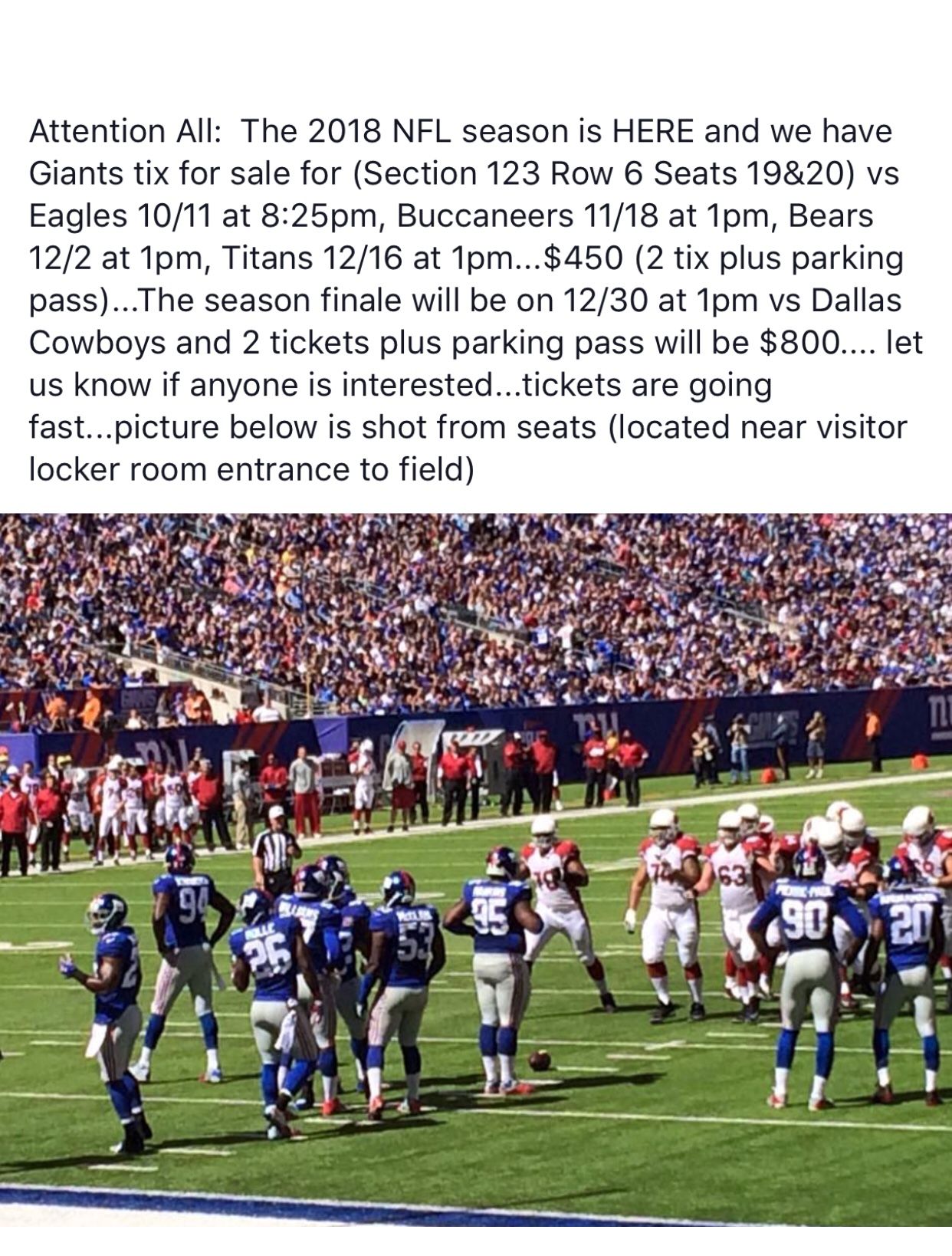 giants fan!!! Tickets for sale, outstanding seats.