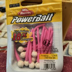 FISHING BERKELEY POWERBAIT WHITE/BUBBLE GUM MICE TAILS 13 CT