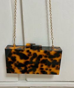 Amber Leopard Acrylic  Clutch (with gold chain)