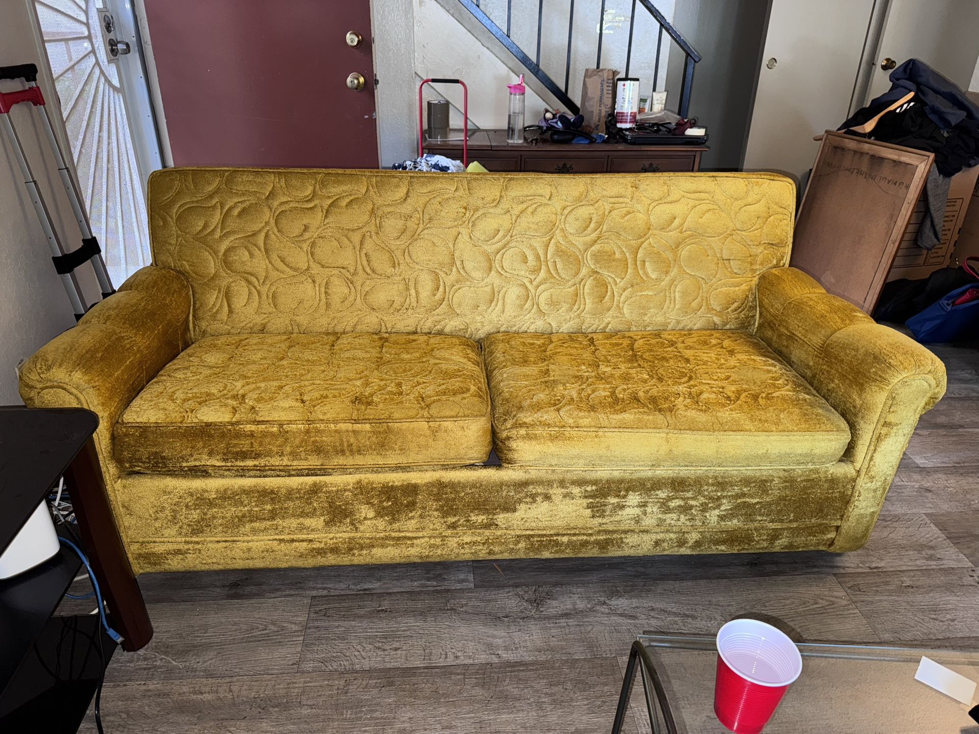 Vintage velvet Sofa bed couch And Chair
