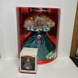 Happy Holidays Barbie 1995 & Hallmark Ornament NIB