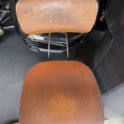 Antique Wooden Swivel Desk Chair W/ Wheels