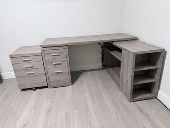 Desk - L shape & rolling filing cabinet