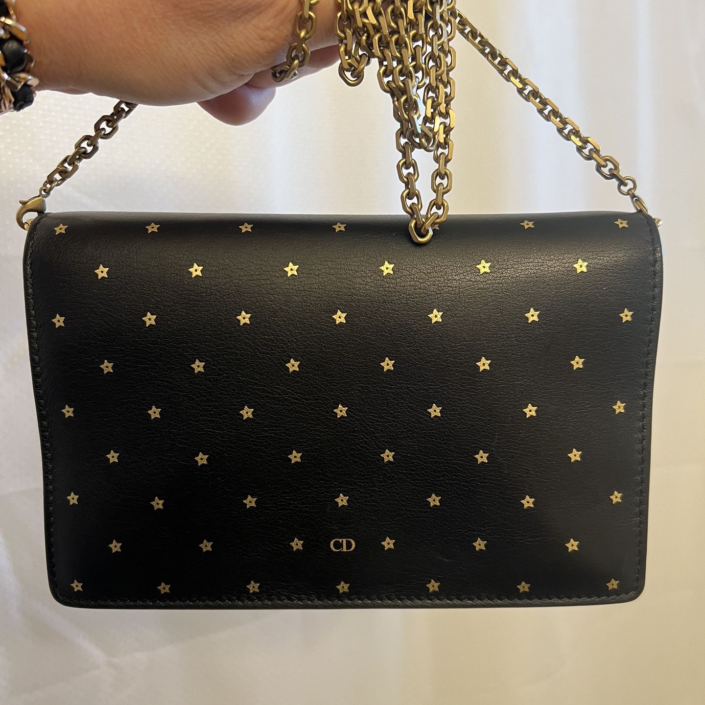 Authentic Dior Black And Gold Star Chain Bag