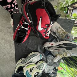 All Size 9.5 (Red & Black Nikes, Pittmans) $95)  (Grey, & Blue Fila $70 ) (Air Nikes White, Little Green, Little Blue $90 👇🏽