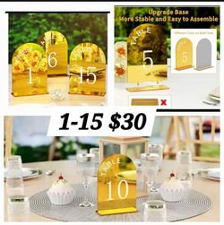 Table numbers 1-15,Gold Mirrored Acrylic, arched