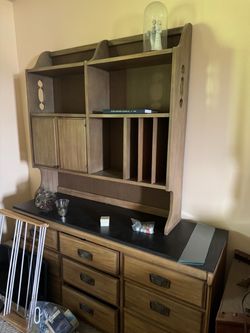 Wood Dresser with Hutch Bookcase Top