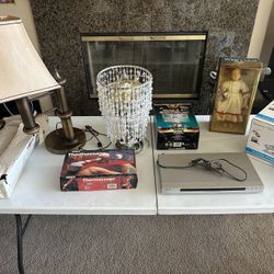 Miscellaneous lot of household items, lamps, massager, doll, All for $30! Garage sale Lot