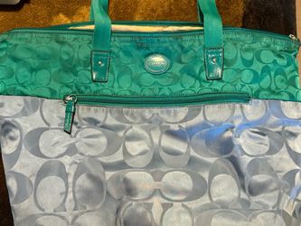Coach signature getaway packable tote grey and teal