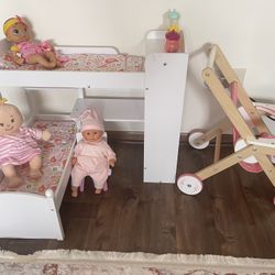 Baby Dolls With Bed And Stroller 