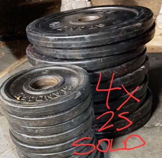 Standard Barbell Olympic Plates 25s 5s 10s And More Rubber Coated Great Condition!!