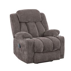 Gray Brown Textured cotton Powered Reclining Massage Chair