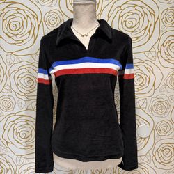 Rusty vintage Black velour Long-Sleeve Polo Top