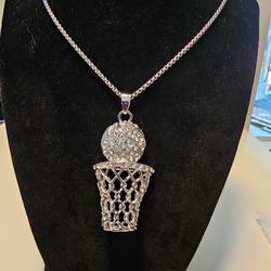 New Silver Basketball Necklace 