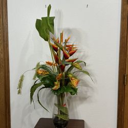 Artificial Flower Arrangement With Glass Vase