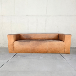 Vintage Restoration Hardware Saddle Tan Leather Sofa.