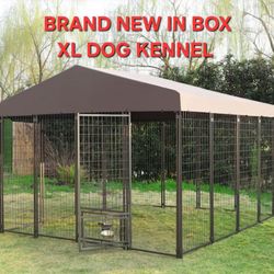 NEW IN BOX! XLARGE HEAVY DUTY 10'  dog kennel with treated tarp,  swivel adjustable feed door & bowls dog cage indoor outdoor dog run with roof dog ho