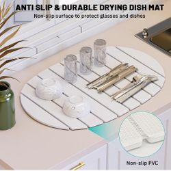 Large Stone Drying Mat for Kitchen Counter, Quick Drying Foldable Dish Drying Mat, Super Absorbent Diatomaceous Earth Drying Mat for Dishes Bottles Cu