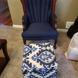 Nice n Light and Dark Blue and White Ottoman, Foot Rest, Bench