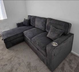 Sectional sofa sleeper dark gray Corduroy new in box 📦
