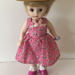 Vintage 5” Baby Girl Doll Open Close Pink w Hat and Bottle