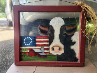 Americana Farmhouse Cow Framed Art