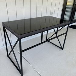 Desk/ Gray Color With black Top Glass/ and Clear Floor Mat