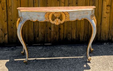 French Provincial Style Distressed Console Table – Hand Painted Vintage Entryway Sofa Table