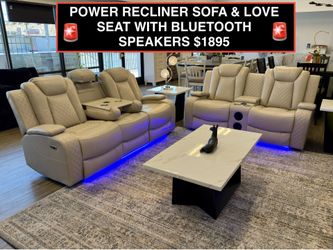 GREAT DEAL !!! New Leather sofa set with Bluetooth speakers