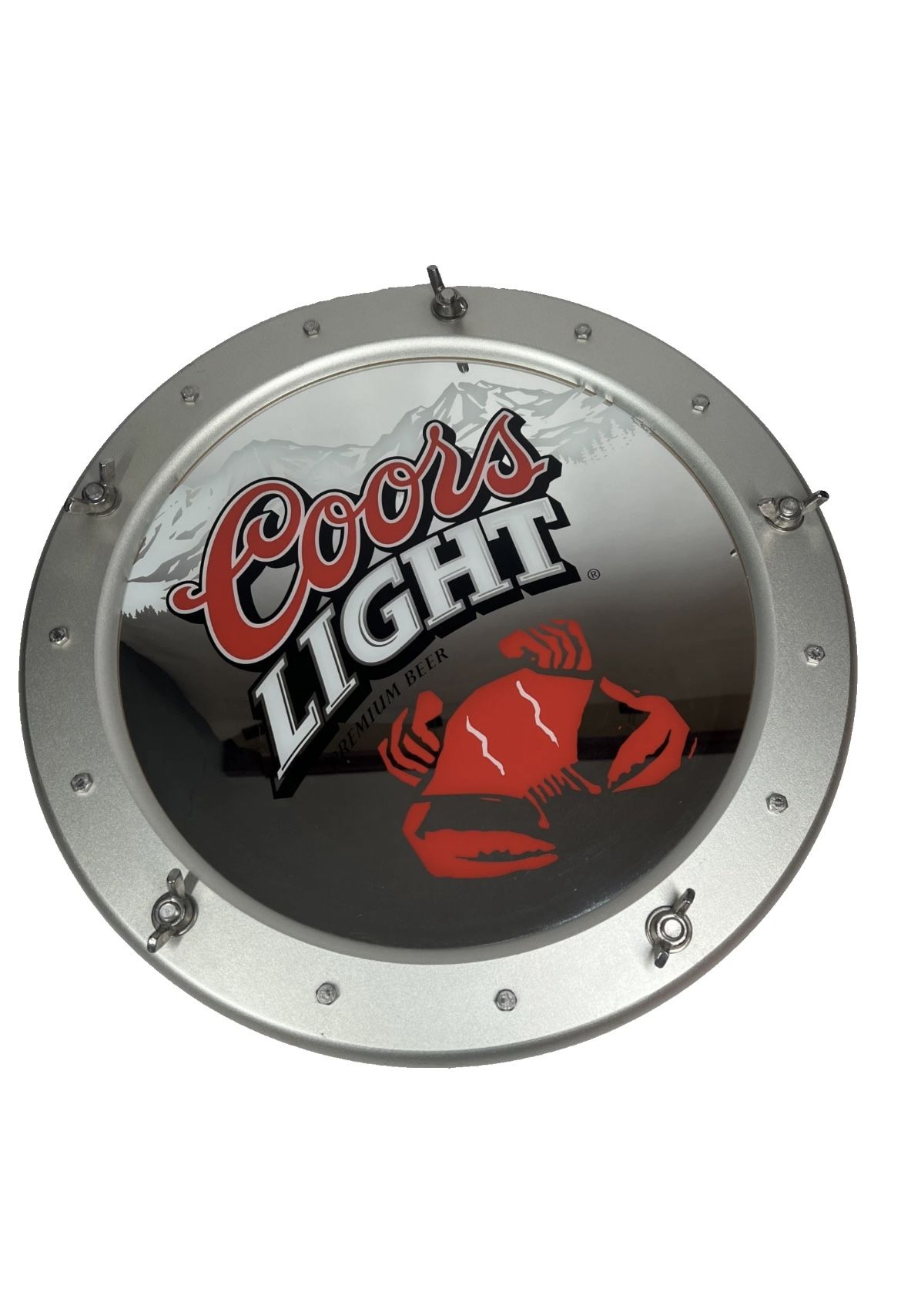 Vintage Coors Light Beer Wall Mirror Sign Porthole Design Crab 22" Diameter 3D