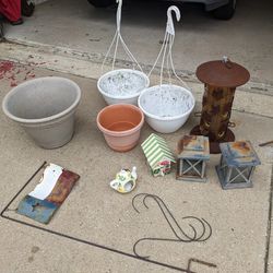 Garden. Yard. Pots. All Metal Flag. Bird Feeder, Bird House, Tiny Teapot, Lanterns, Hooks