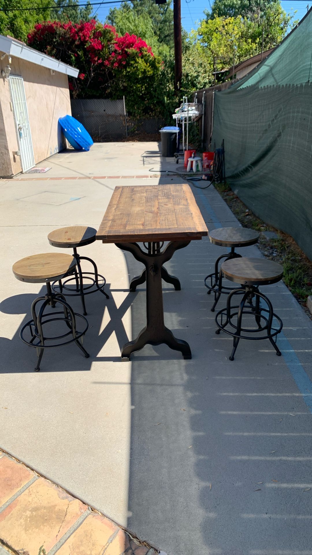 Rustic Wood/metal Dining Table Or work bench table With adjustable Stools