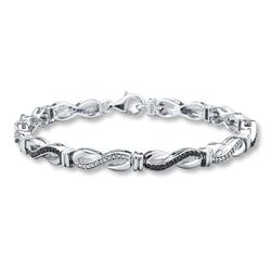 Diamond Infinity Bracelet sterling silver, Black & White Diamonds 1/20 ct 7.5”