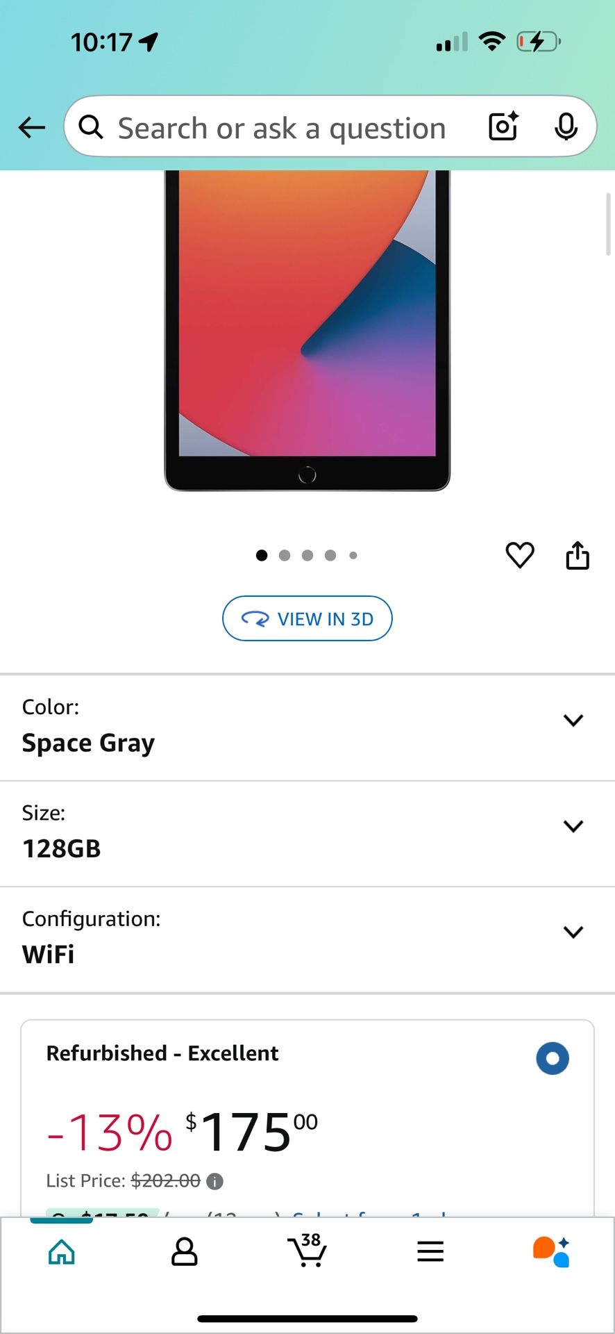 Apple iPad (10.2-inch, Wi-Fi, 128GB, 8th Generation) - Space Gray