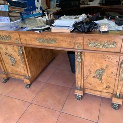 Antique Burlewood Executive Desk and Matching Chair
