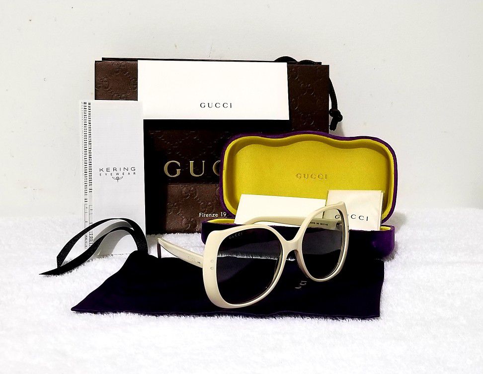 AUTH NWOT GUCCI Women's Sunglasses GG0472S 005, Ivory / Green Shaded, ITALY
