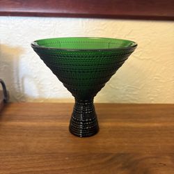 Vintage Green Glass Textured Compote