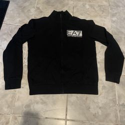 EA7 Emporio Armani Full Zip Front Fleece Black Sweatshirt Jacket L