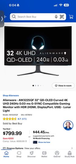 Alienware AW3225QF 32” QD-OLED Curved 4K Monitor