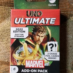 Doctor Strange UNO ULTIMATE MARVEL Add-On Pack (2022 Edition) 2 Chase Foil Cards.