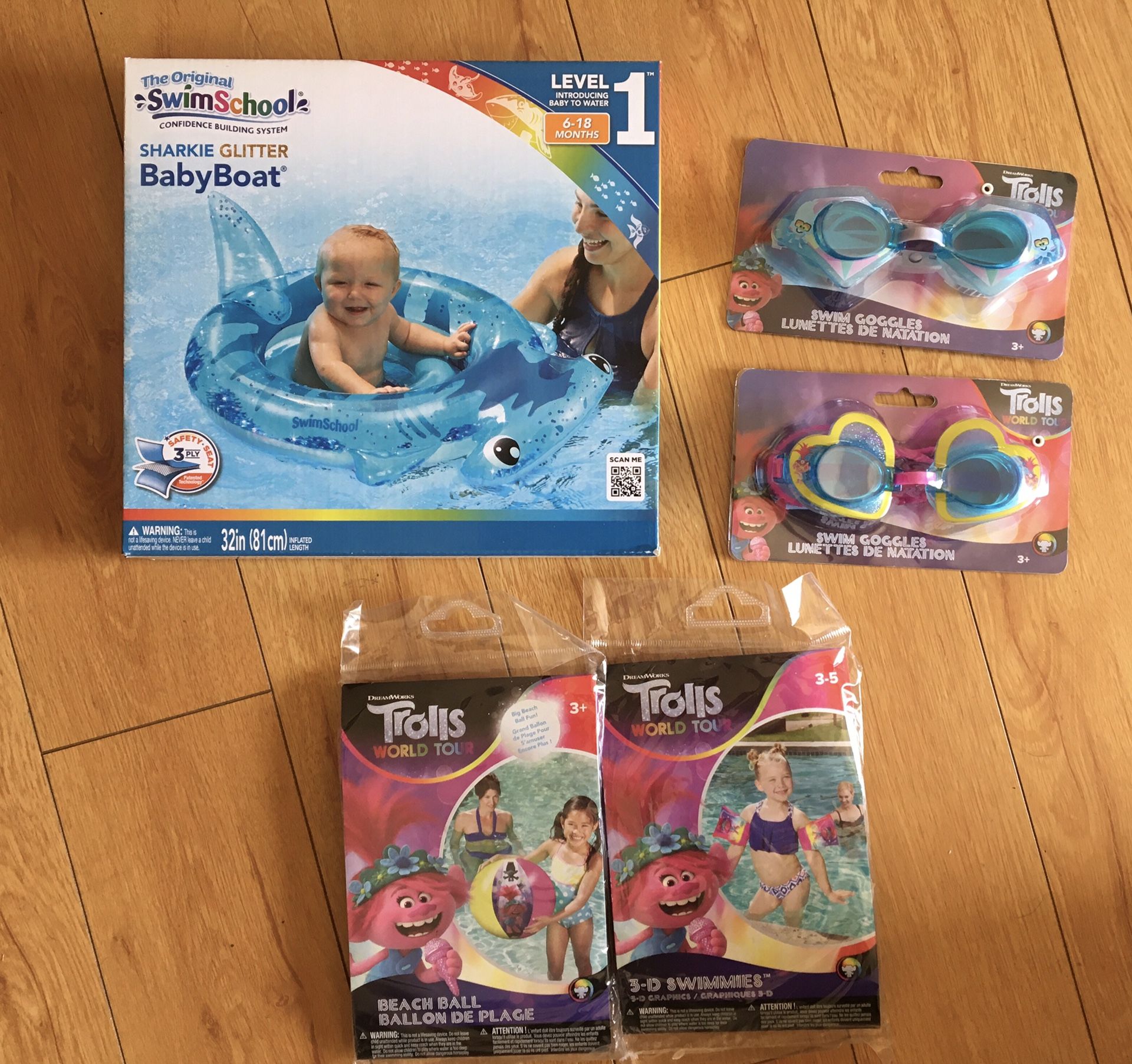 Trolls World Tour  3D Swimmies, beach ball, Goggles, Baby Boat Set Of 5