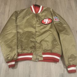 Authentic Vintage SF Niners 49ers Gold Satin Jacket XL with 4 Past Players and Coach autographs 