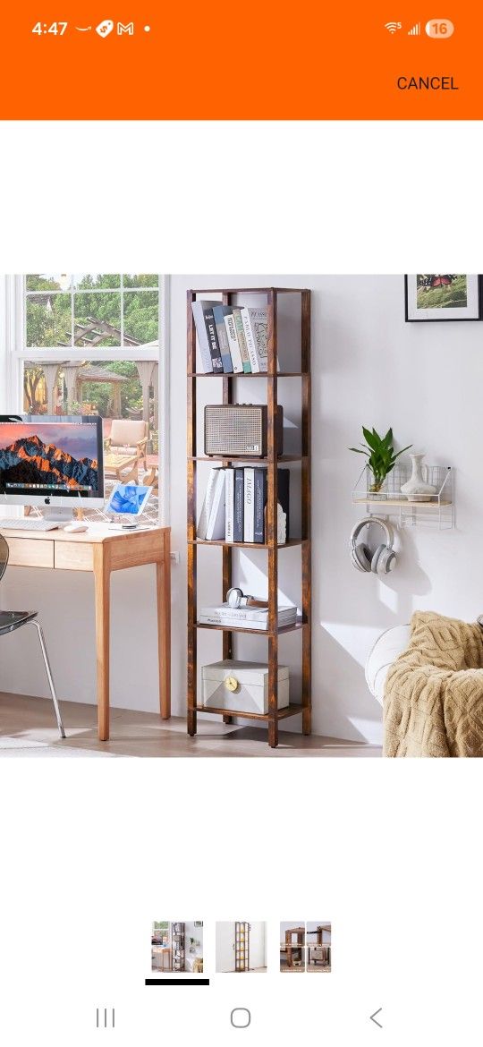 66in Tall Bookshelf 6-Tier Small Narrow Bookcase, Skinny Book Shelf for Small Space, Farmhouse Slim Shelf with Storage, Wood Freestanding Display Thin
