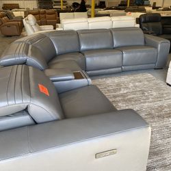 Gray leather Sectional Reclining